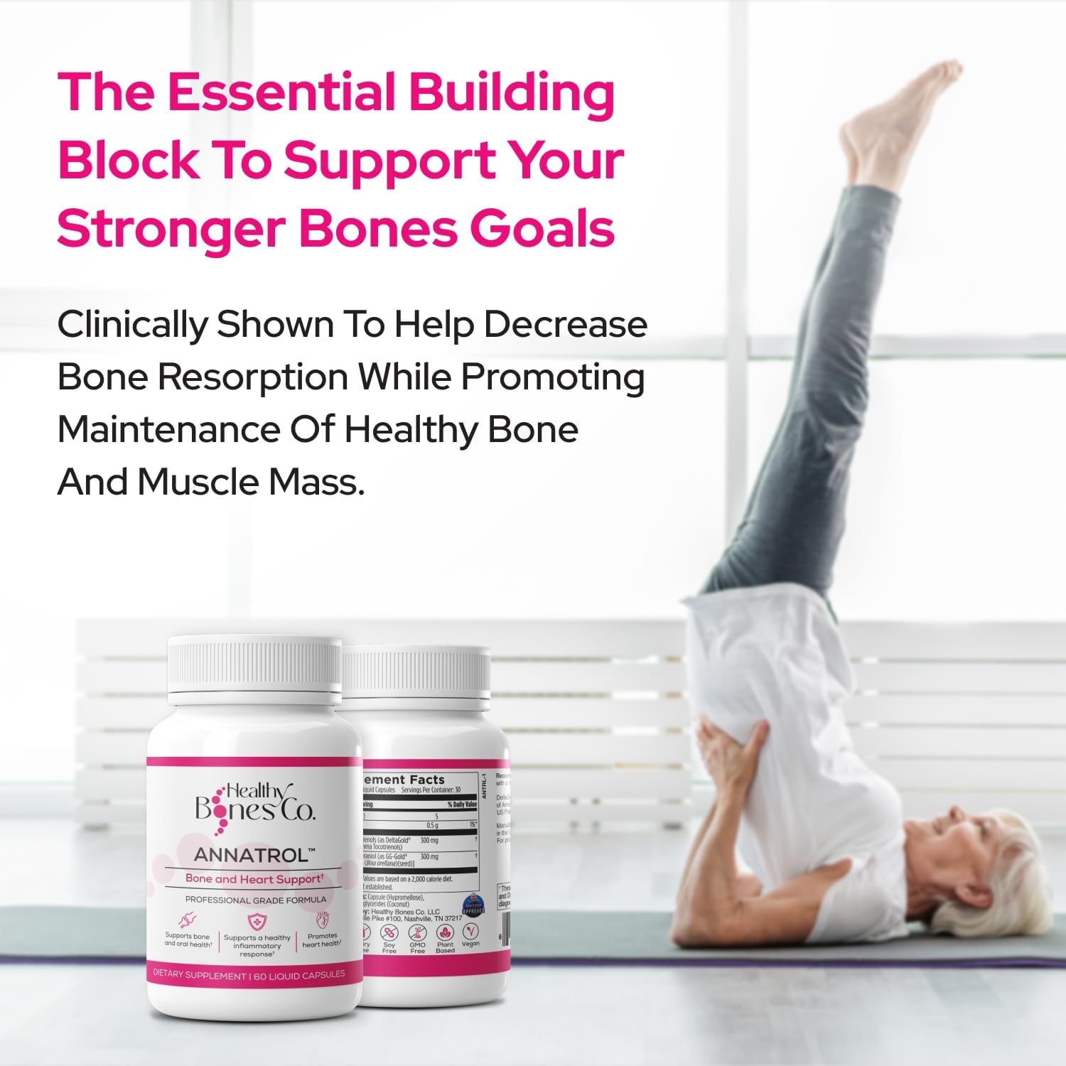 Healthy Bones Co. Annatrol comparación de tamaño en manos para escala práctica