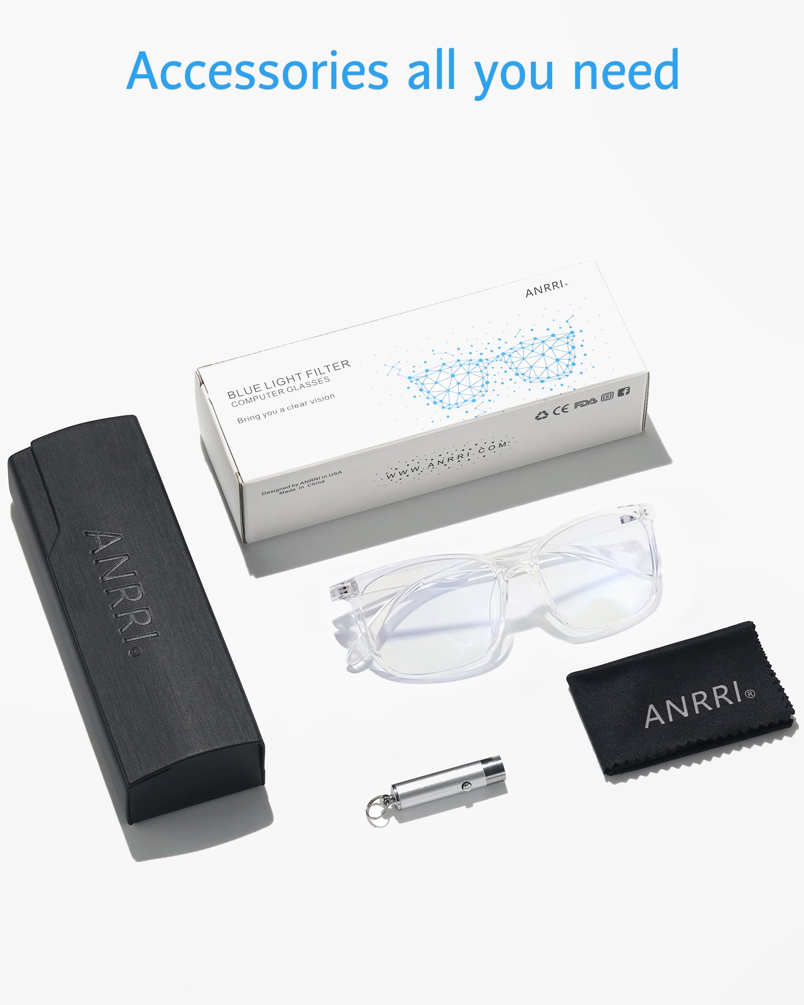 ANRRI gafas sobre escritorio moderno mejorando confort en pantallas