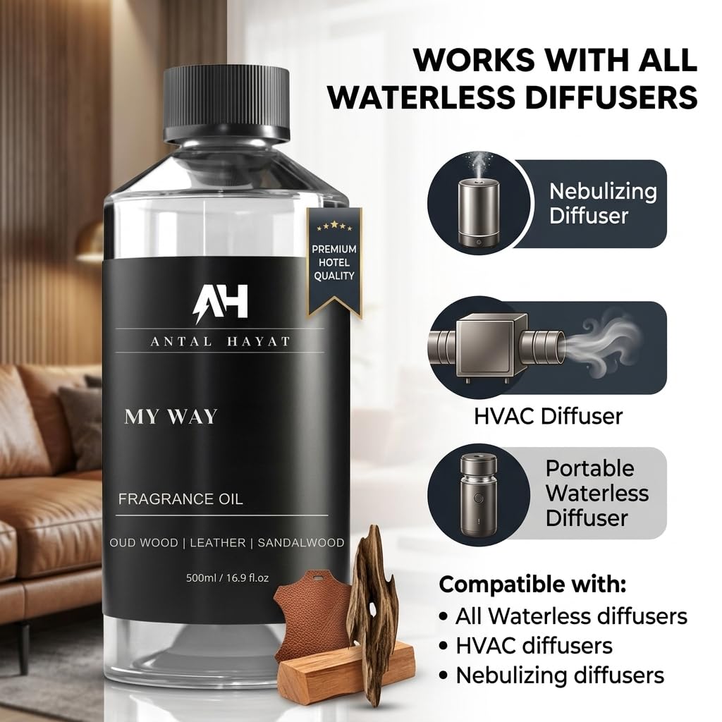 Botella de 500 mL ANTAL HAYAT My Way junto a mano para referencia de tamaño