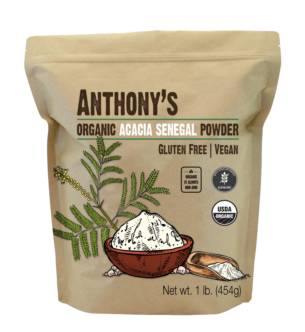 Anthony's empaque frontal mostrando 1 lb y beneficios orgánicos