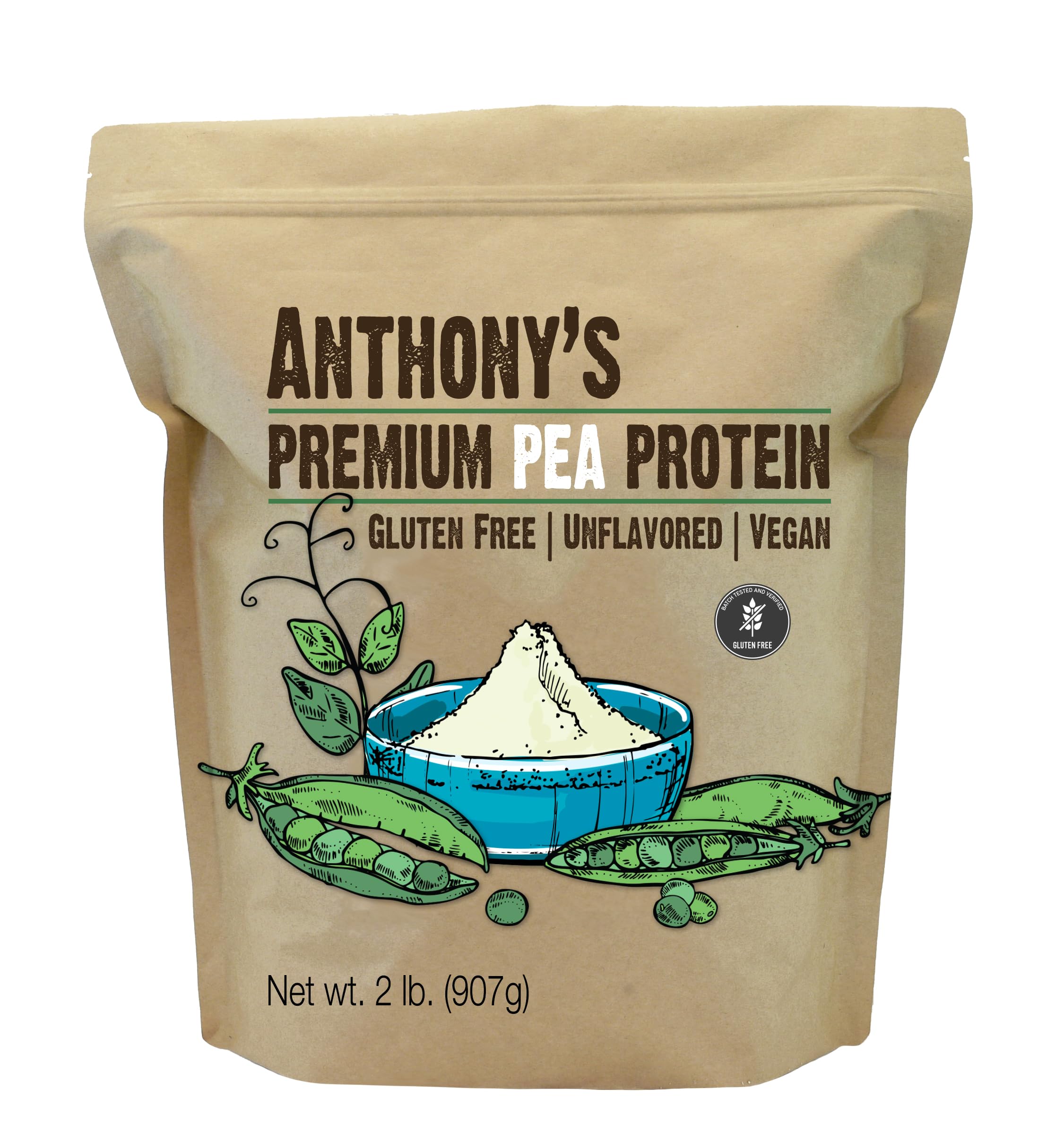 Anthony's Proteína de Guisante Premium en envase, ideal para batidos proteicos.