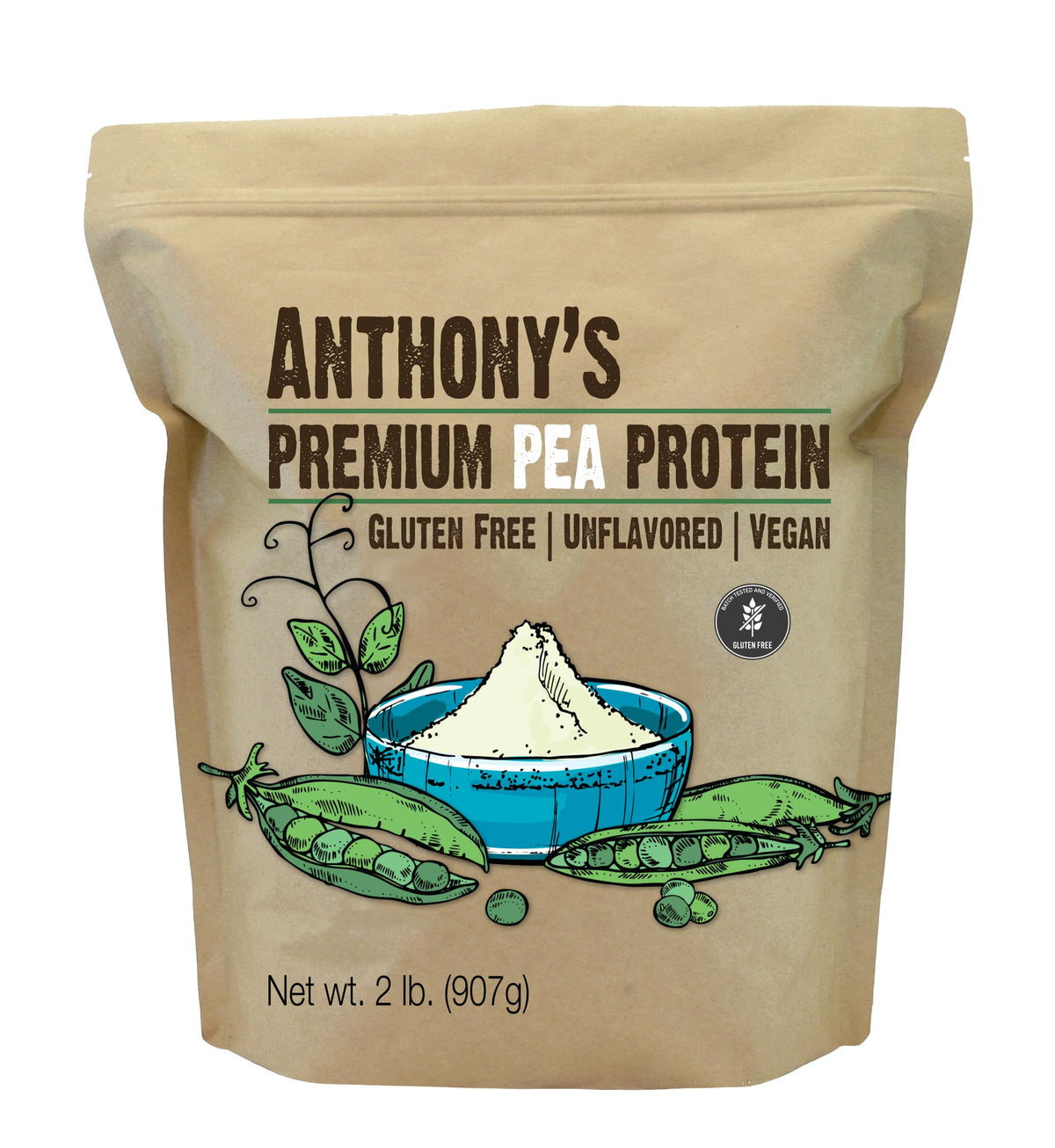 Anthony's Proteína de Guisante Premium en envase, ideal para batidos proteicos.