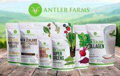Antler Farms escena vida activa con batido, beneficio de recuperación rápida