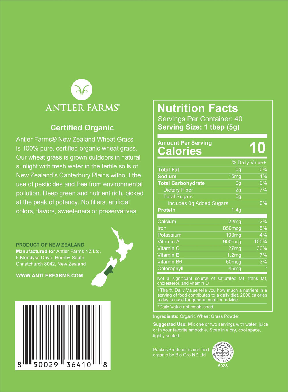 Antler Farms textura del polvo verde fina y fácil de disolver con nutrientes