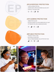 ANYLUV gafas sobre escritorio mostrando uso frente al monitor