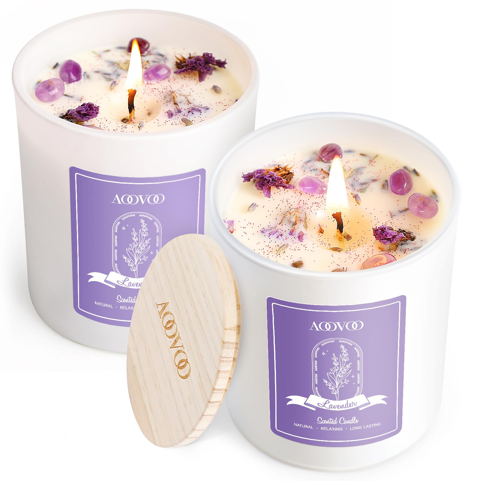 AOOVOO frente del envase de vela lavanda para ambientar espacios
