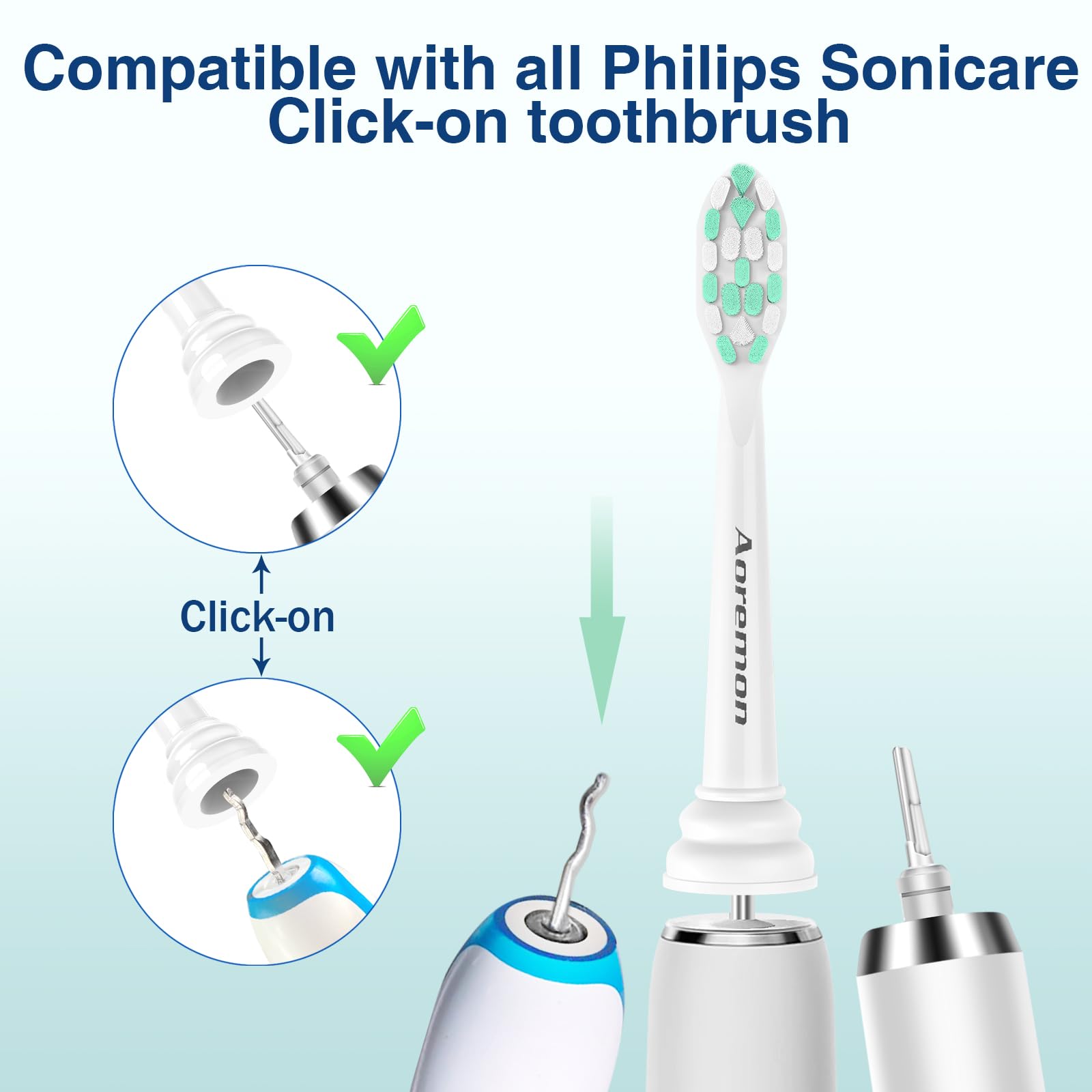 Vista lateral de la conexión click-on Aoremon que asegura encaje con Sonicare