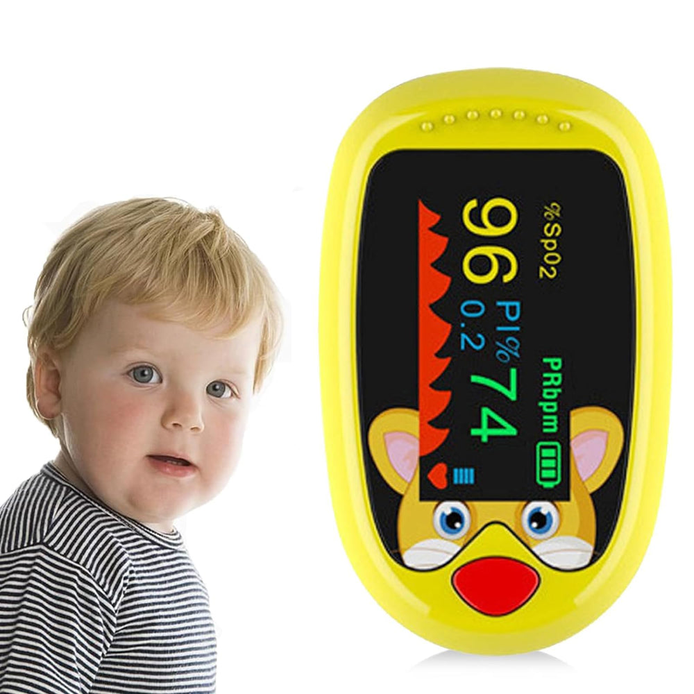 aosenwell Pulse Oximeter frontal del dispositivo mostrando diseño infantil y portabilidad