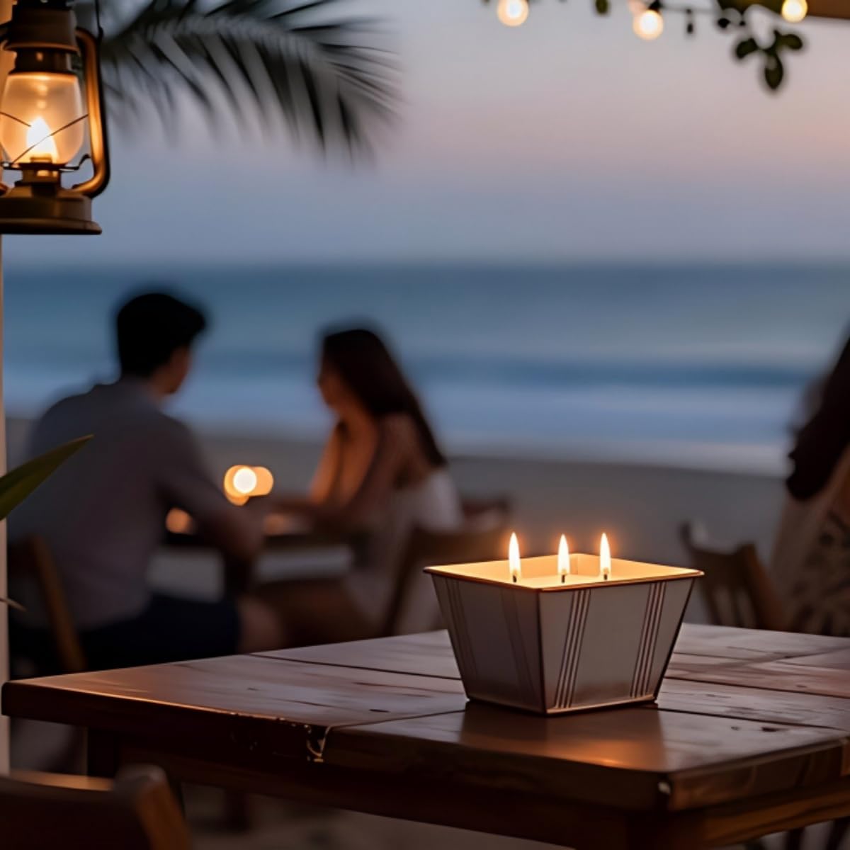 AOTOIE vela encendida en patio creando ambiente con aroma refrescante