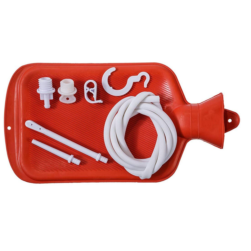 AOVIOANDY bolsa enema frontal mostrando capacidad y cierre seguro
