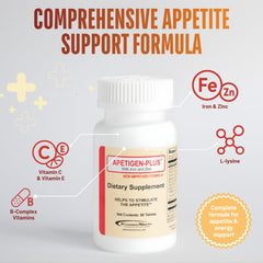 Apetigen foco en la etiqueta de composición con vitaminas y minerales listados claramente
