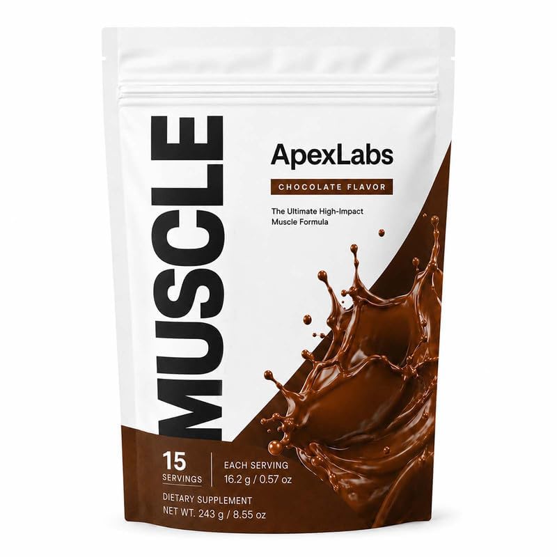 Apex Labs Muscle vista frontal del envase con diseño claro y ventaja de uso rápido