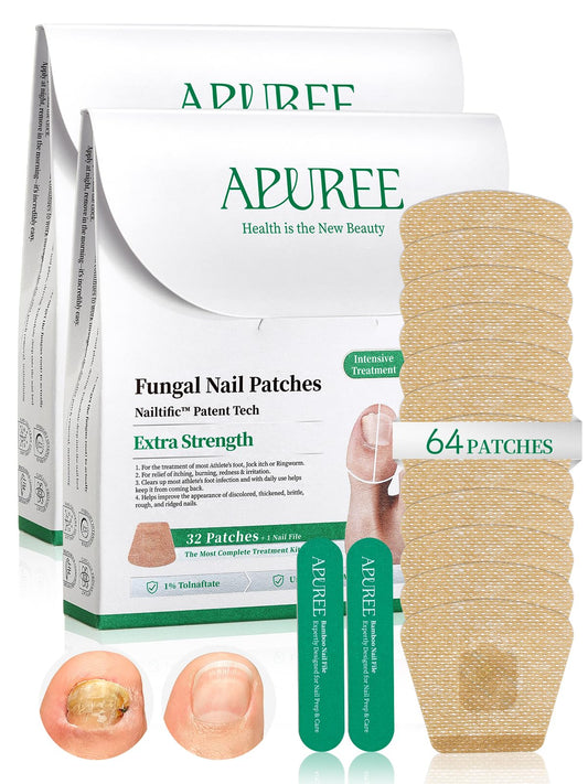 APUREE paquete frontal mostrando 64 parches y beneficios visibles