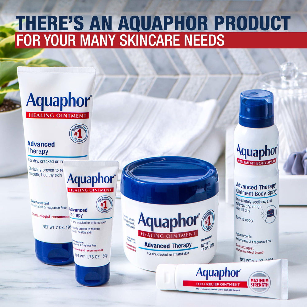 Aquaphor ambientación neutra con botella sobre superficie limpia