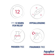 Etiqueta de Aquaphor con ingredientes y beneficio anti-comezón