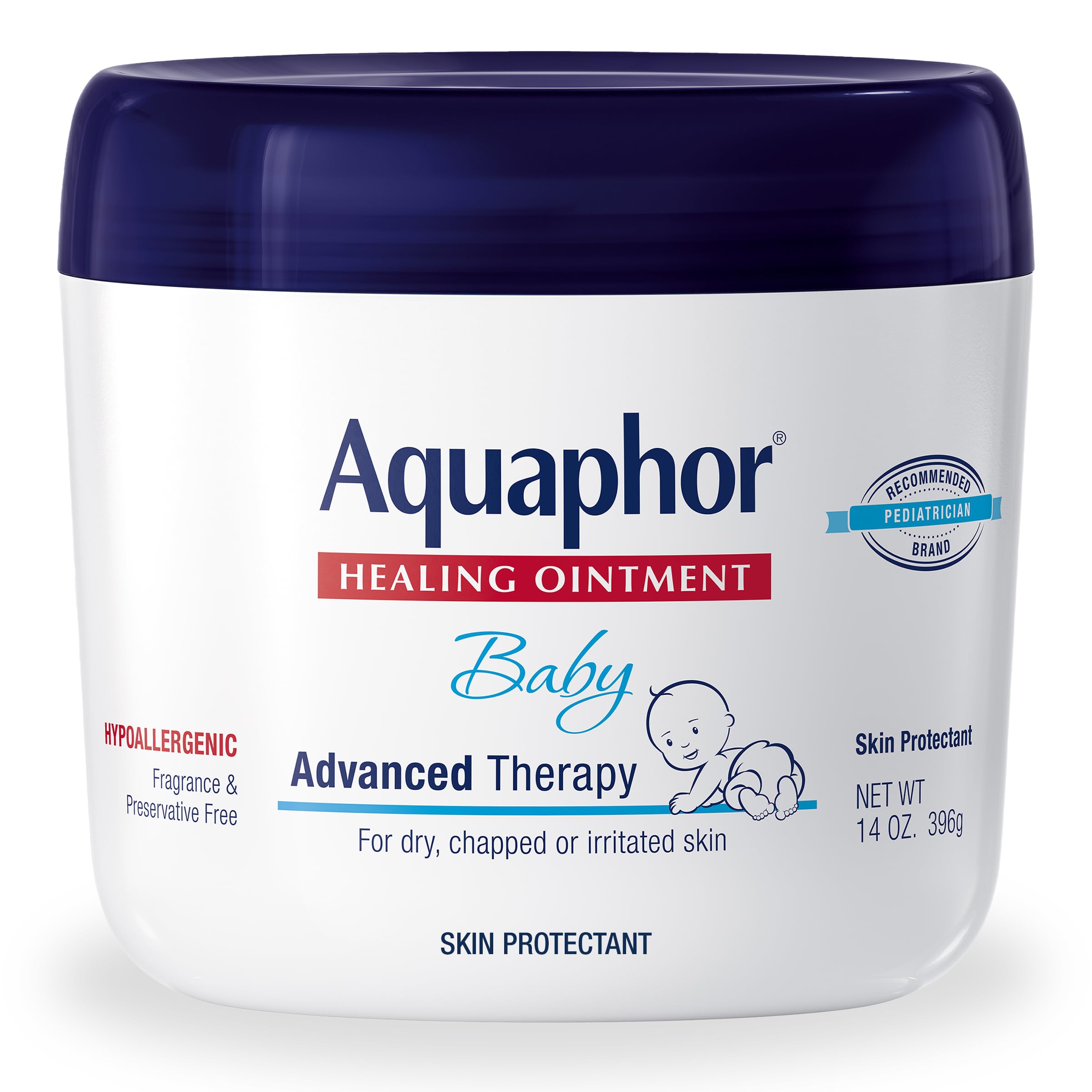 Aquaphor frasco 14 oz vista frontal mostrando tamaño y etiqueta para uso familiar