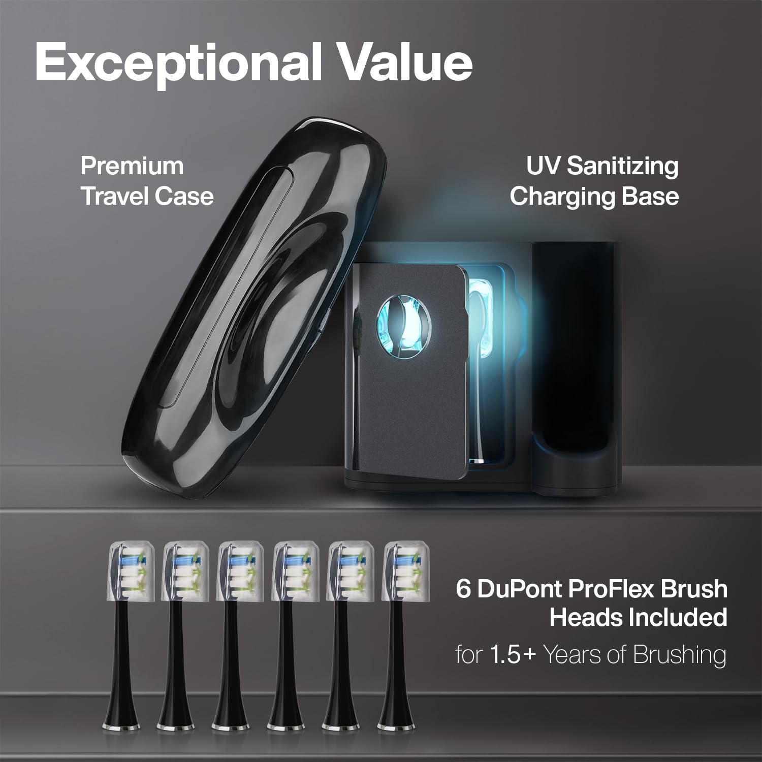 Aquasonic Black Series PRO estuche de viaje premium abierto protegiendo el cepillo