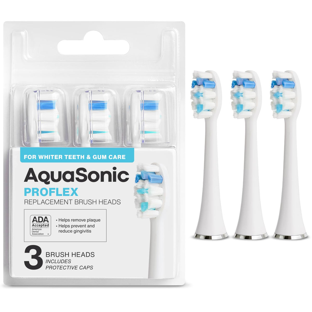 AquaSonic vista frontal del cabezal en su empaque, compatibilidad garantizada
