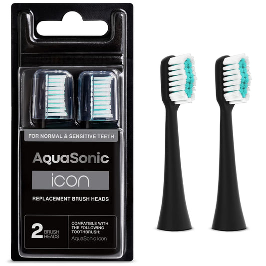 AquaSonic caja frontal Onyx mostrando dos cabezales y ventaja de repuesto
