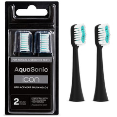 AquaSonic caja frontal Onyx mostrando dos cabezales y ventaja de repuesto