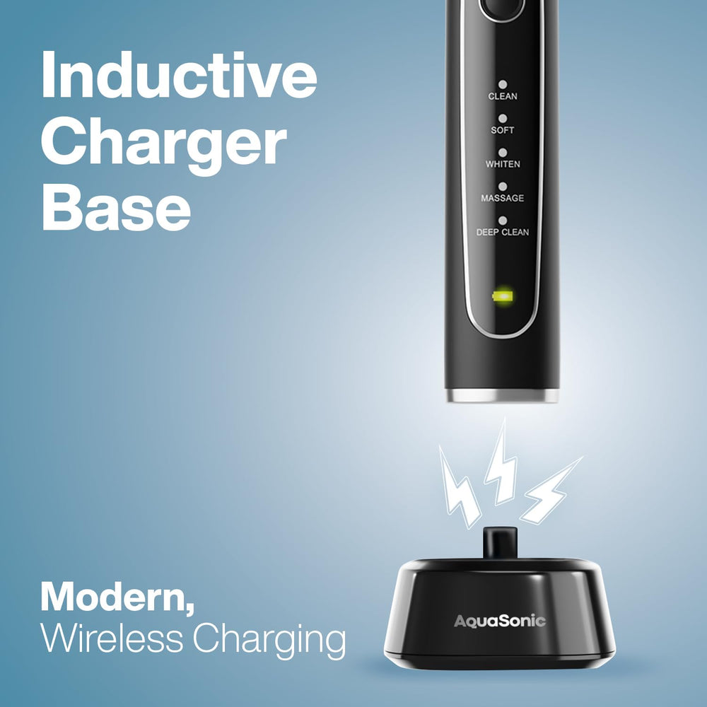 AquaSonic cargador en uso con cepillo mostrando facilidad de acople