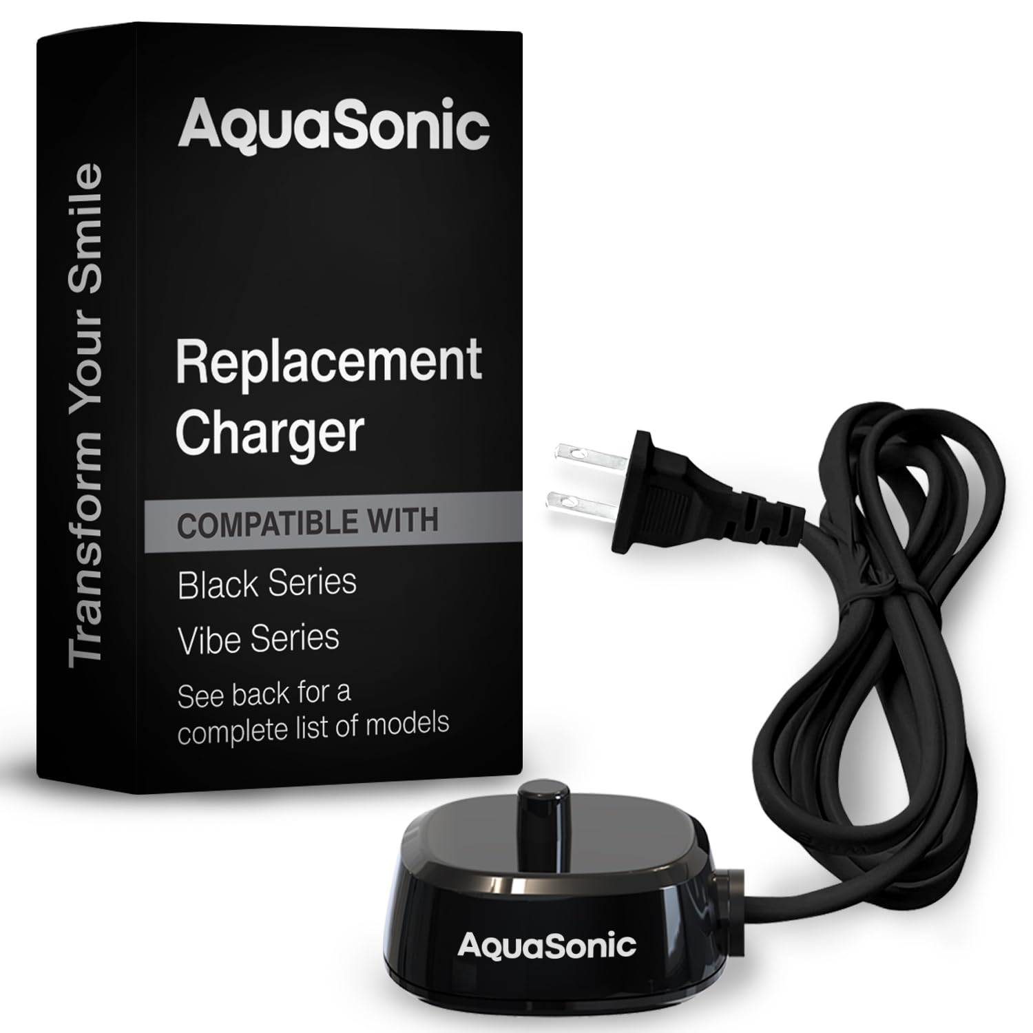 AquaSonic cargador vista frontal mostrando diseño compacto y fiabilidad
