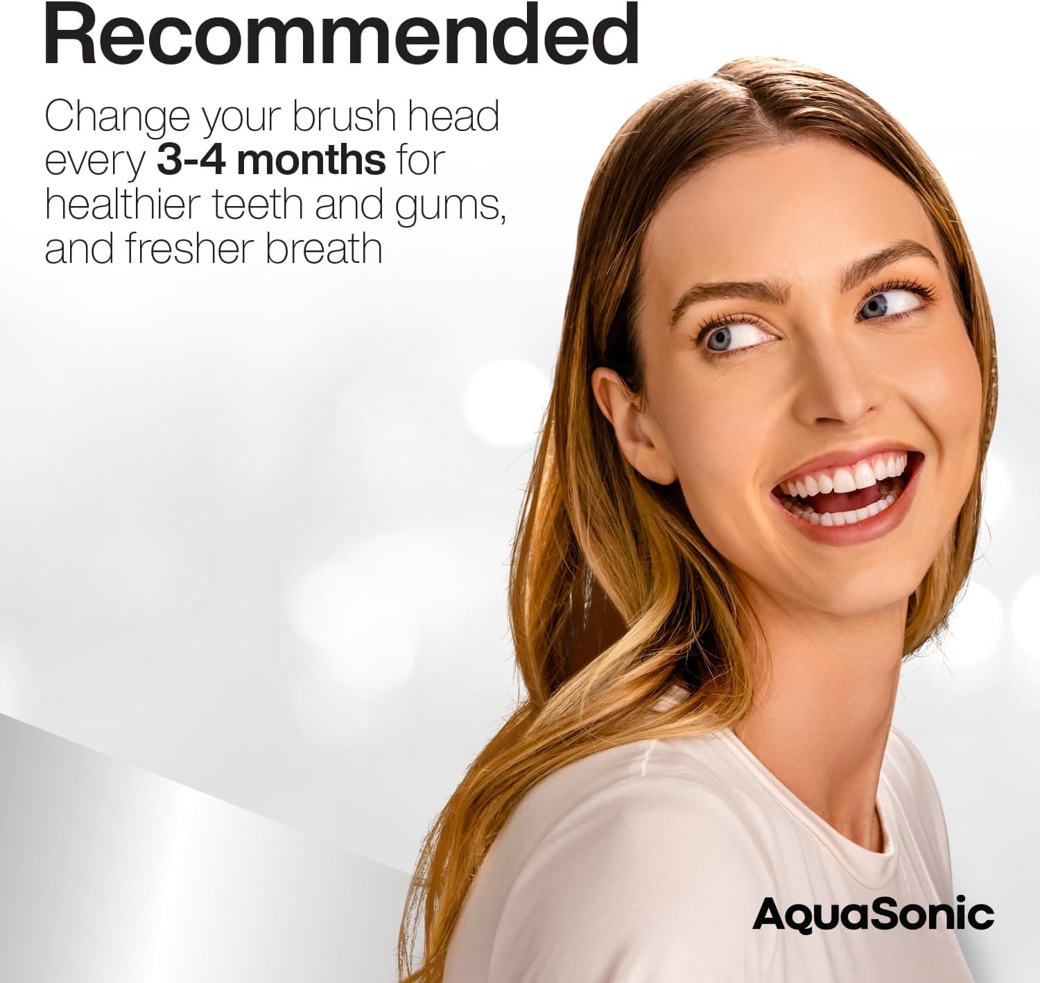 AquaSonic cabezal junto a mango para ilustrar compatibilidad y escala real