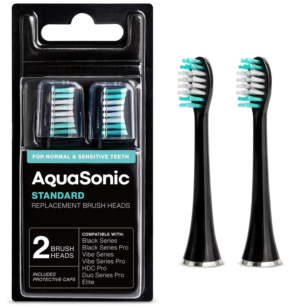 AquaSonic empaque frontal mostrando dos cabezales y compatibilidad rápida