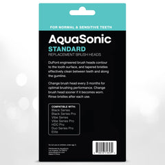 AquaSonic empaque y etiqueta mostrando especificaciones y confianza
