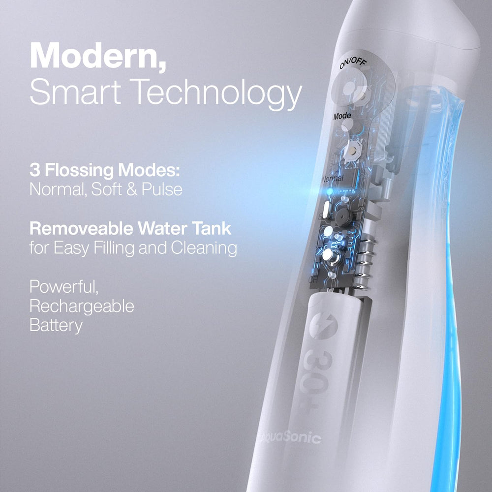 Aquasonic irrigador en uso mostrando limpieza interdental rápida y efectiva