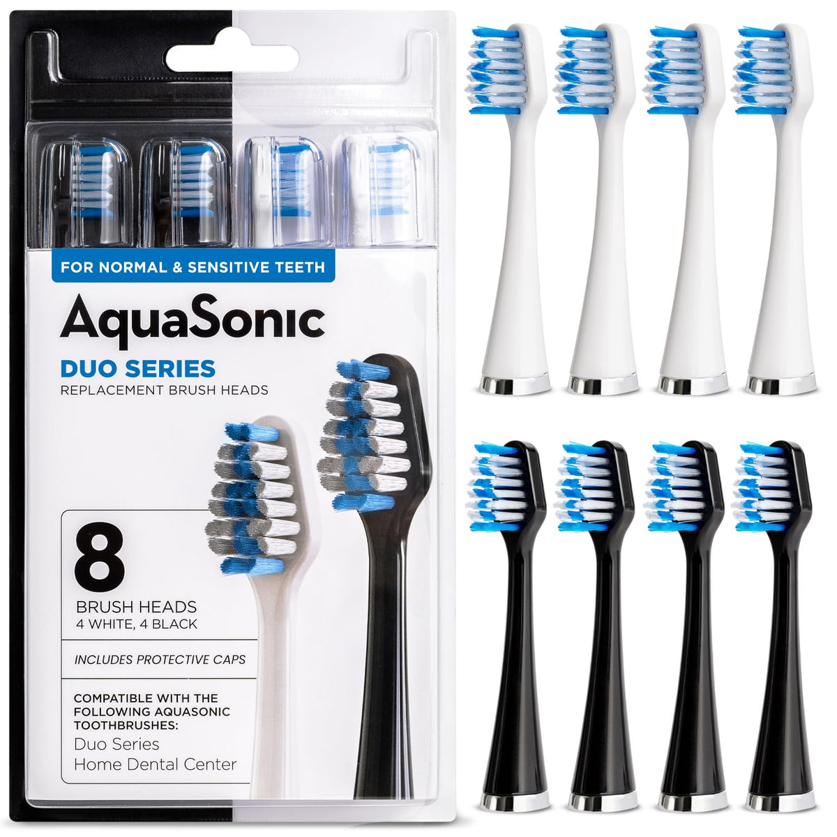AquaSonic cabeza frontal del pack mostrando encaje preciso compatible y confianza