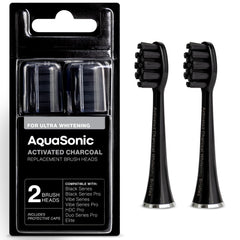 AquaSonic frente del pack de 2 cabezales negro mostrando ajuste preciso