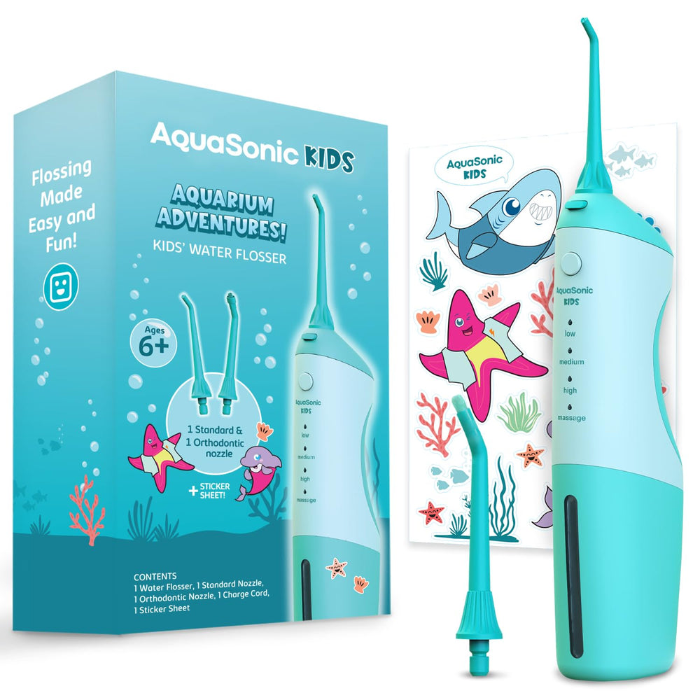 AquaSonic vista frontal del irrigador infantil para limpieza eficaz