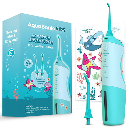 AquaSonic vista frontal del irrigador infantil para limpieza eficaz