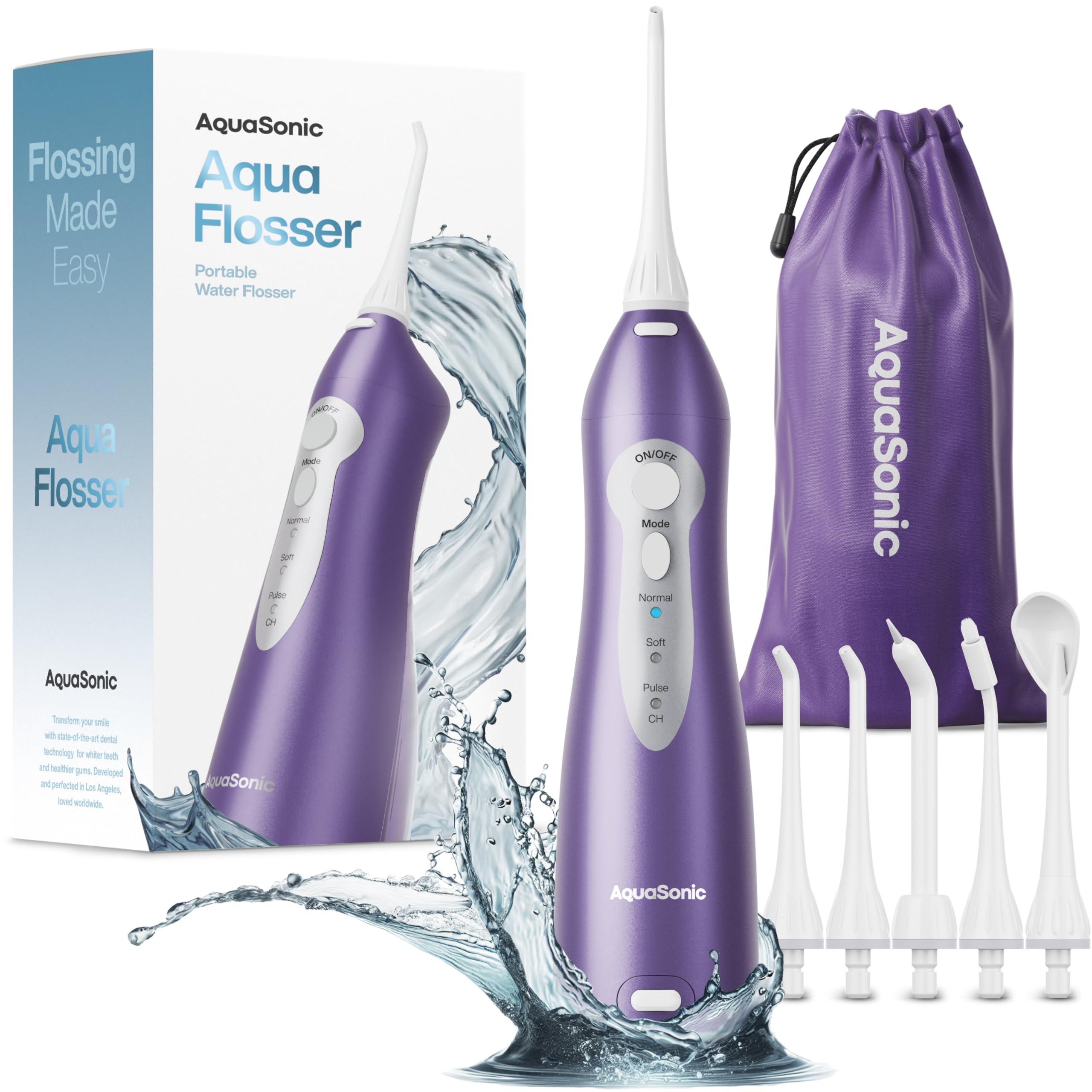 AquaSonic vista frontal del irrigador con beneficio limpieza potente