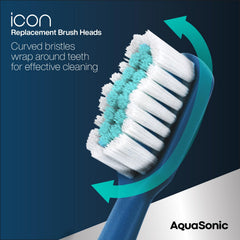 AquaSonic cabezal montado en mango Icon mostrando fácil encaje y uso