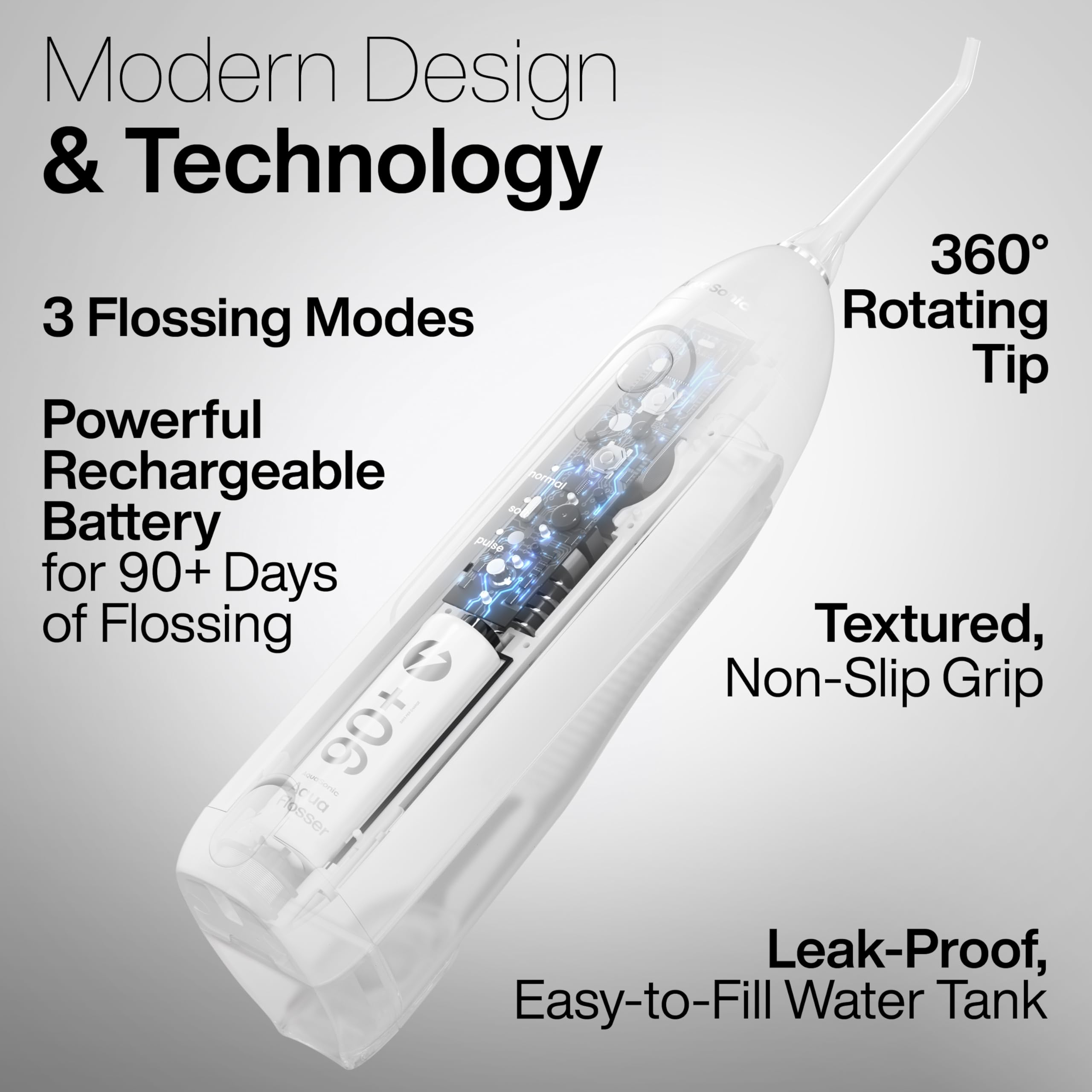 Aquasonic Icon en uso sobre lavabo, limpieza interdental efectiva