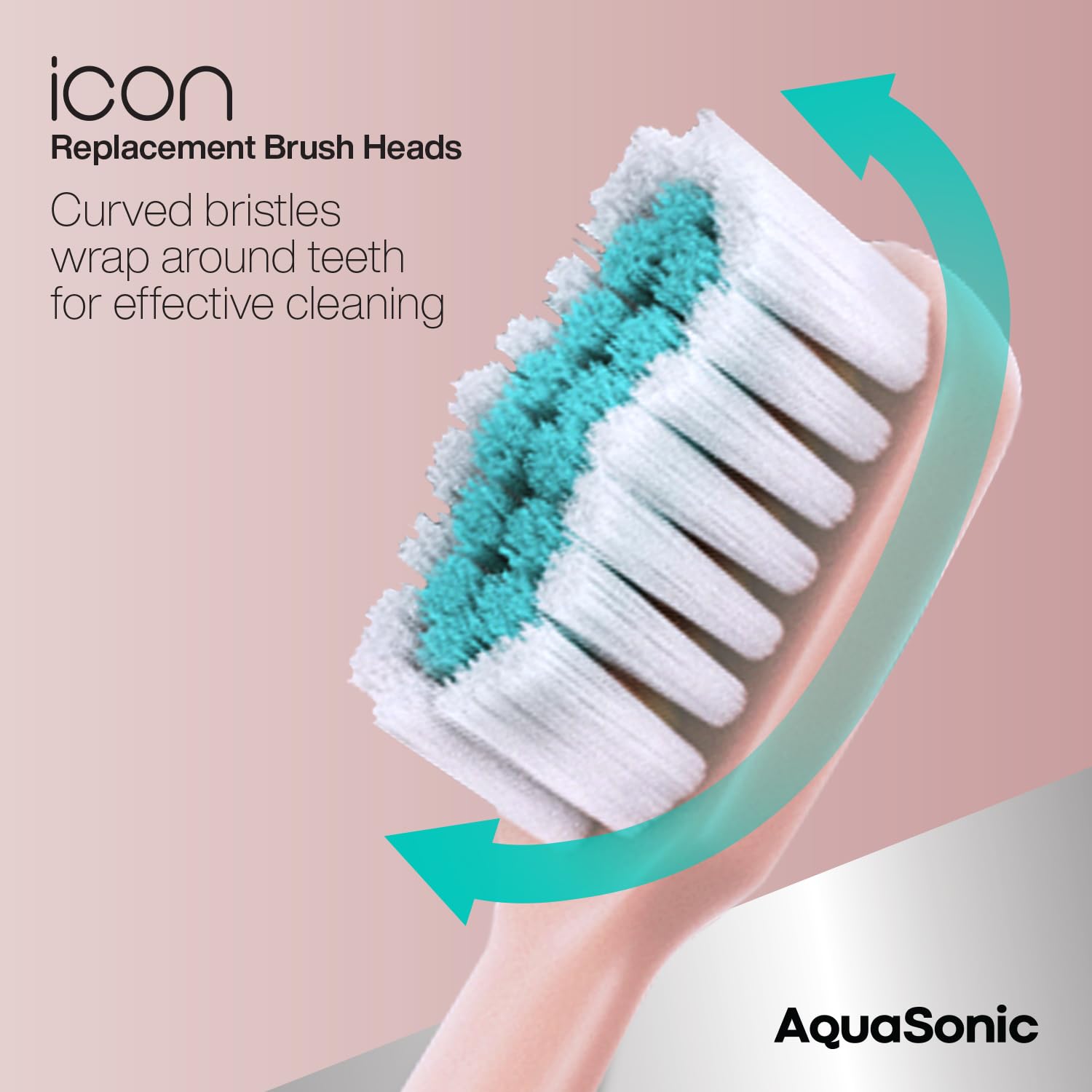 AquaSonic cabezal en uso sobre dientes demostrando limpieza eficiente
