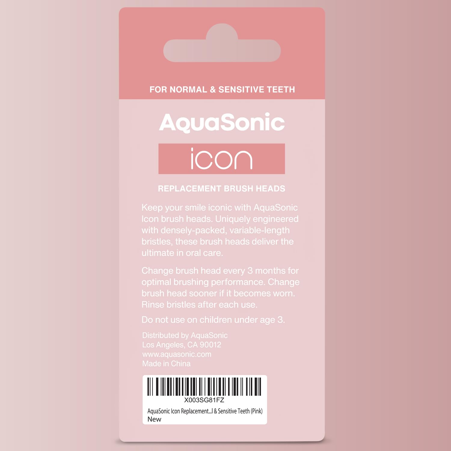 AquaSonic etiqueta del producto y acabado Blush para identificación rápida