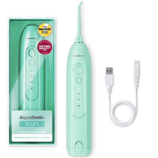 Aquasonic Icon frontal mint mostrando diseño portátil y beneficio estético