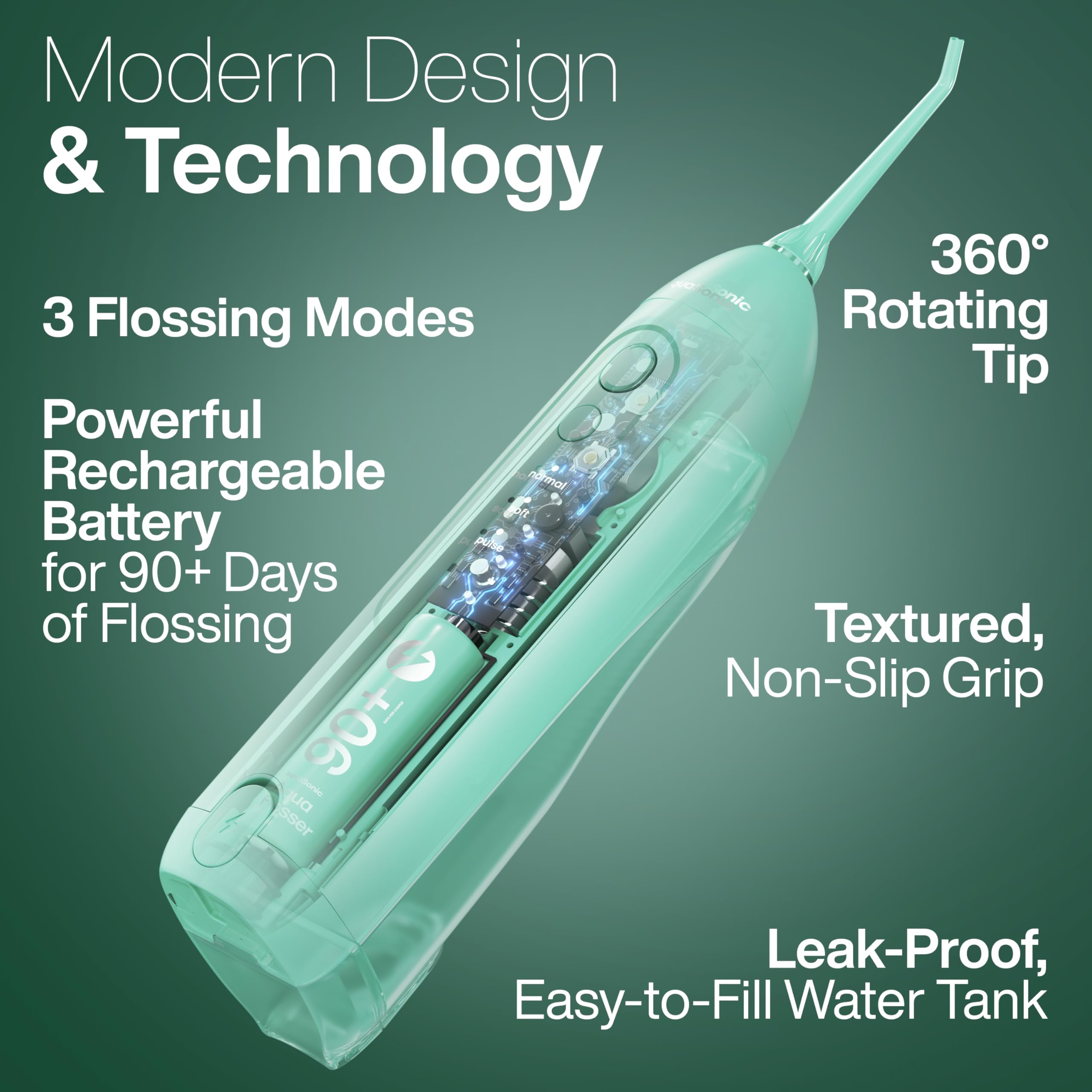 Aquasonic Icon textura y acabado mint que facilita agarre cómodo
