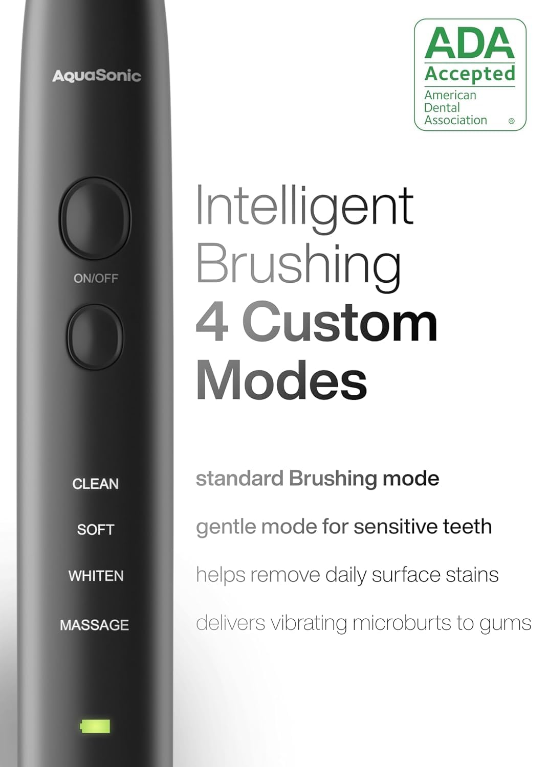 Mango Aquasonic Black Series desde el lateral con indicación IPX7, uso seguro en ducha
