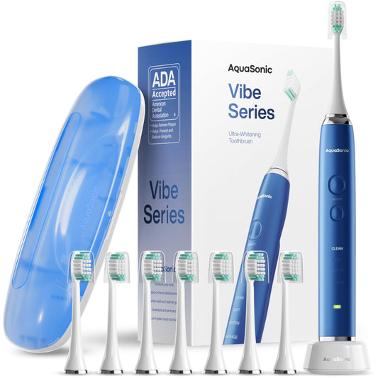 Aquasonic Vibe Series frente Sapphire Blue mostrando diseño y beneficio estético