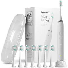Aquasonic Vibe frontal Optic White mostrando diseño elegante y beneficio de limpieza