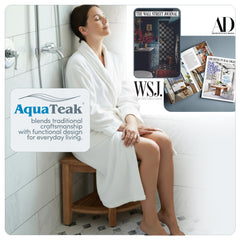 AquaTeak banco esquinero en baño moderno aportando calidez