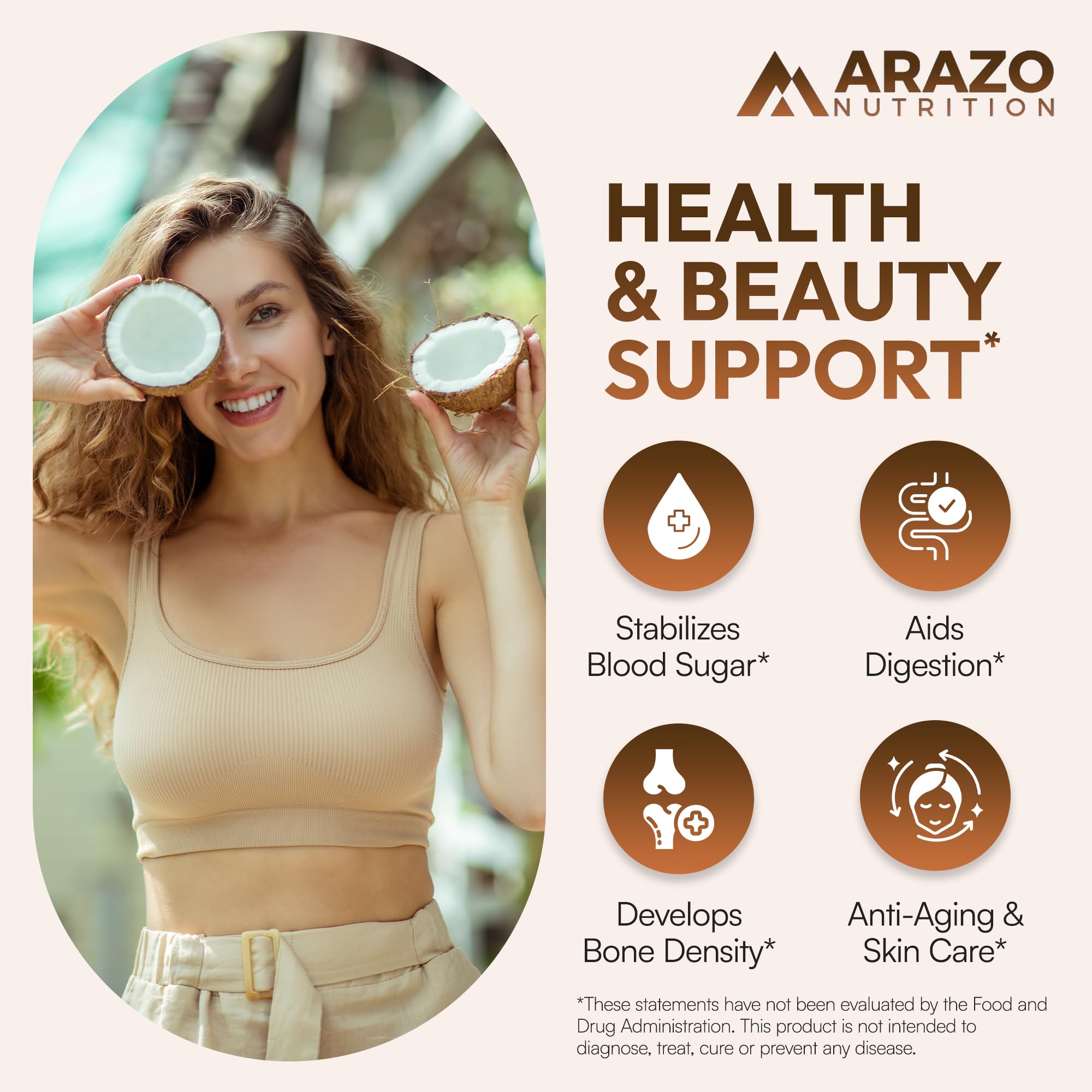 Arazo Nutrition detalle de textura del aceite de coco extra virgen, calidad prensado en frío