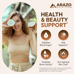 Arazo Nutrition detalle de textura del aceite de coco extra virgen, calidad prensado en frío