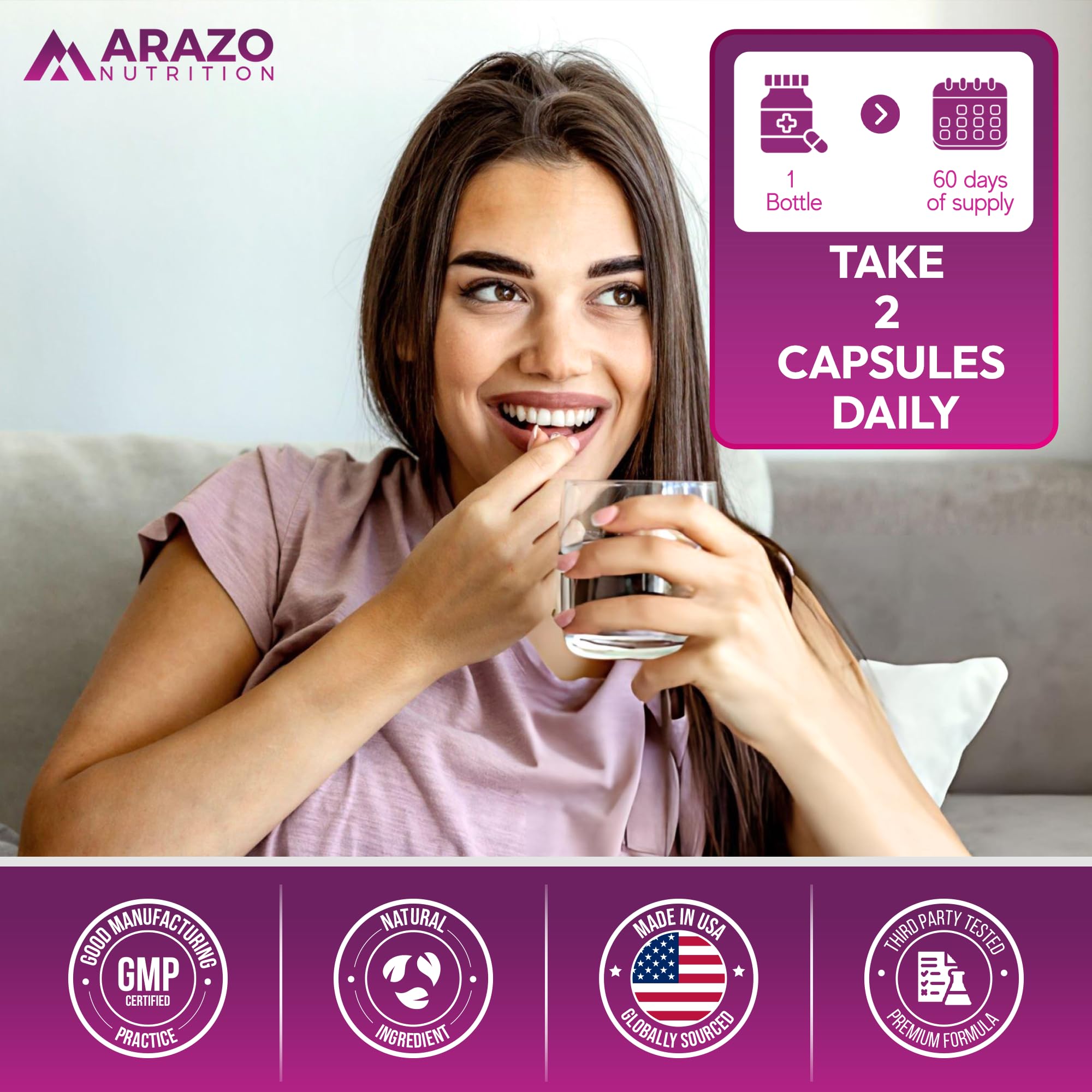 Arazo Nutrition botella en cocina indicando uso diario y conveniencia