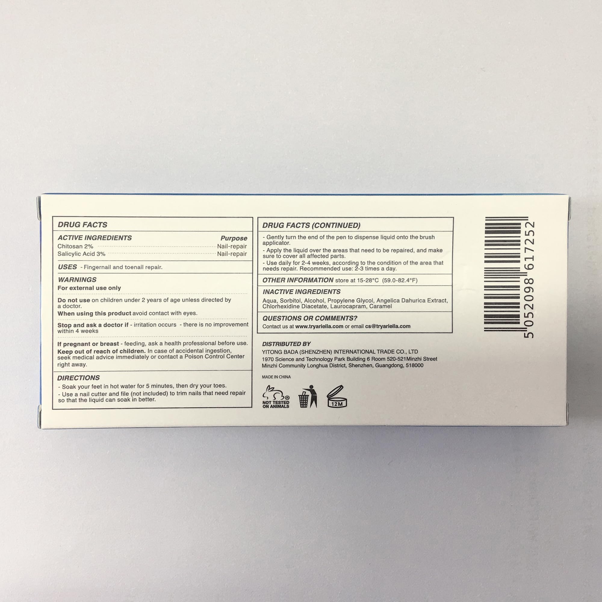 Ariella etiqueta con lista de ingredientes, información clara para el consumidor