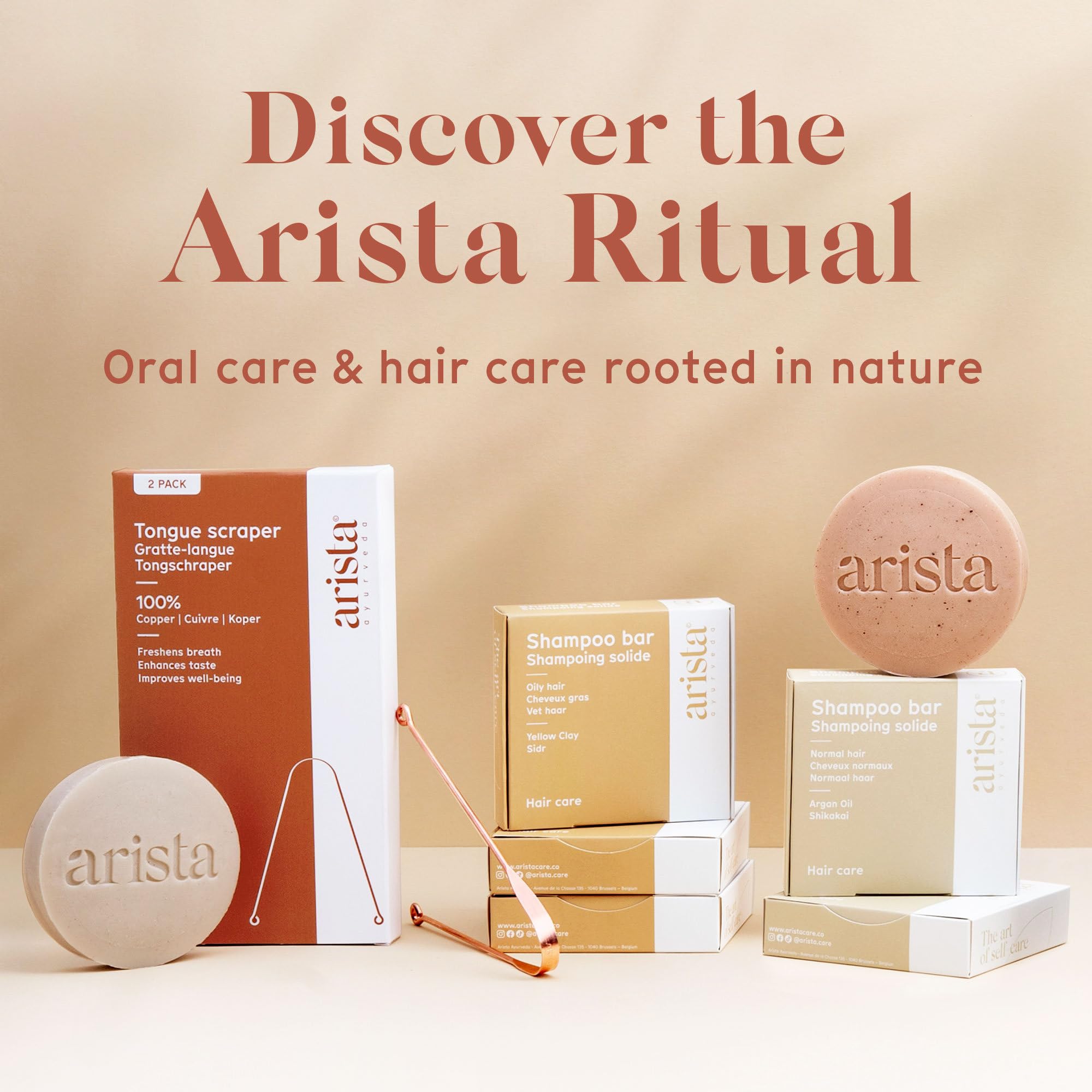 Arista ayurveda presentación del pack de dos raspadores con fundas y aspecto premium